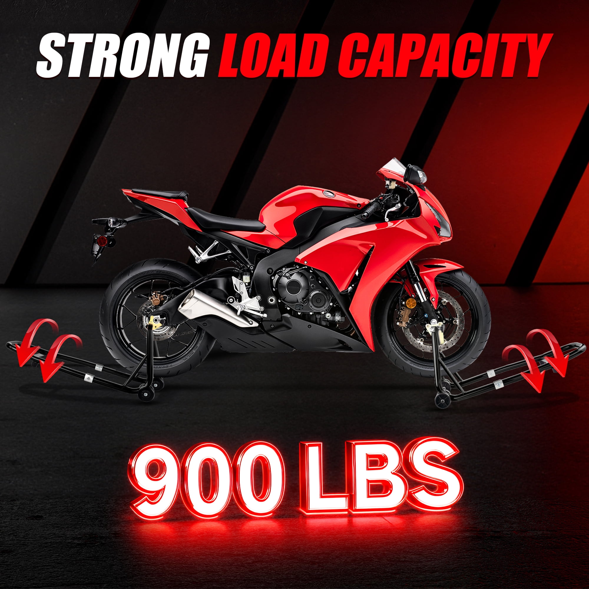 Universal Motorcycle Lifting Stands, 900 lbs Capacity Heavy Duty Front and Rear Wheel Lift with U+L Adjustable Swingarm Spool, Sport Bike Maintenance Stand for Garage Shop, Black