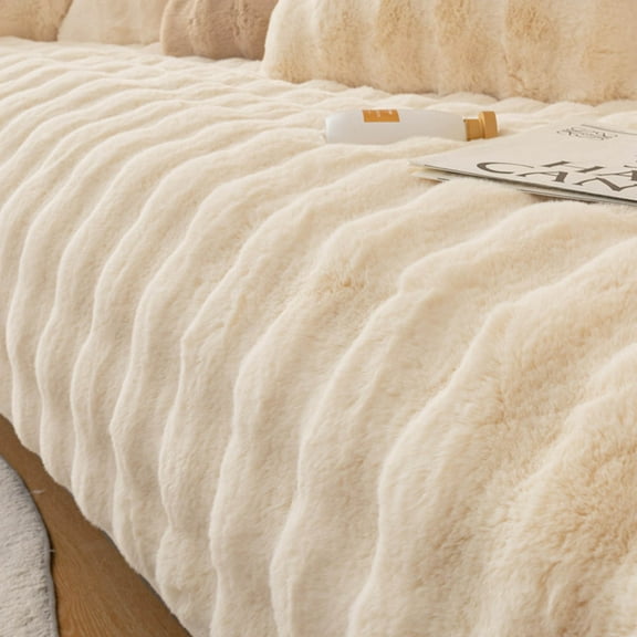 Wuztai Thick Non-Slip Sofa Cushion Cover 70x210cm, Super Soft Faux Fur Couch Protector, Reversible Furniture Slipcover