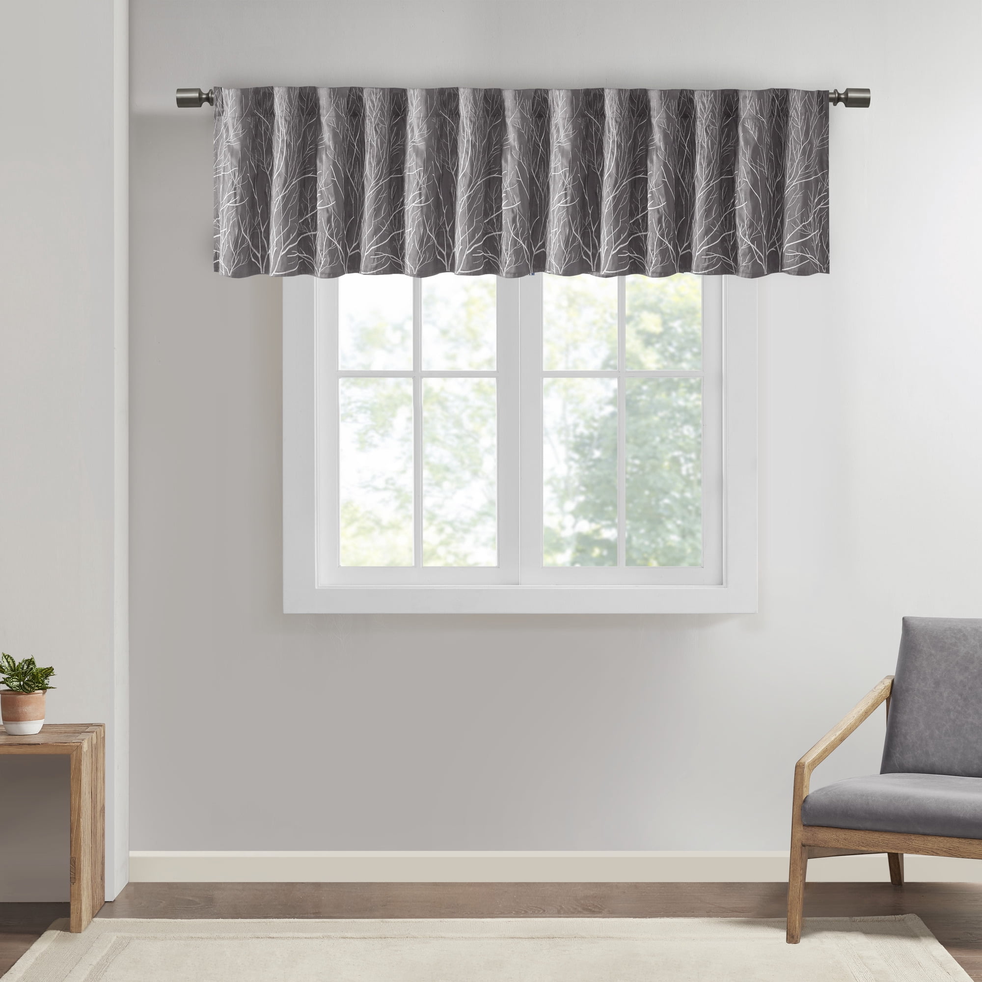 MAYEERTY 50x18" Faux Silk Embroidered Window Valance - Grey