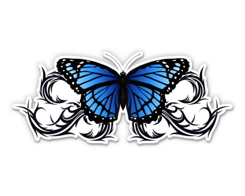 SKY BLUE BUTTERFLY TRIBAL HIGH QUALITY Clear VInyl Sticker NOTEBOOK Decal 