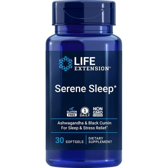 Life Extension Serene Sleep – Ashwagandha, Black Cumin – Sleep Supplement, Calm, Relaxation, Sleep Support Without Melatonin – Once-Daily, Gluten-Free, Non-GMO – 30 Softgels