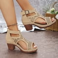 thumbnail image 5 of Modstep Womens Open Toe Sandals Summer Hollow Out Dress Booties Zipper Chunky High Heel Summer Walking Shoes with Arch Support Beige size 9.5, 5 of 7