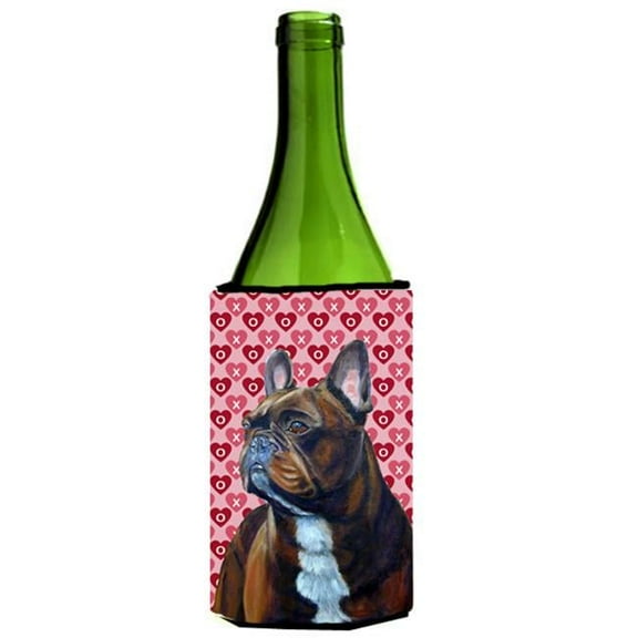 French Bulldog Hearts Love Valentines Day Portrait Wine Bottle   Hugger - 24 oz.