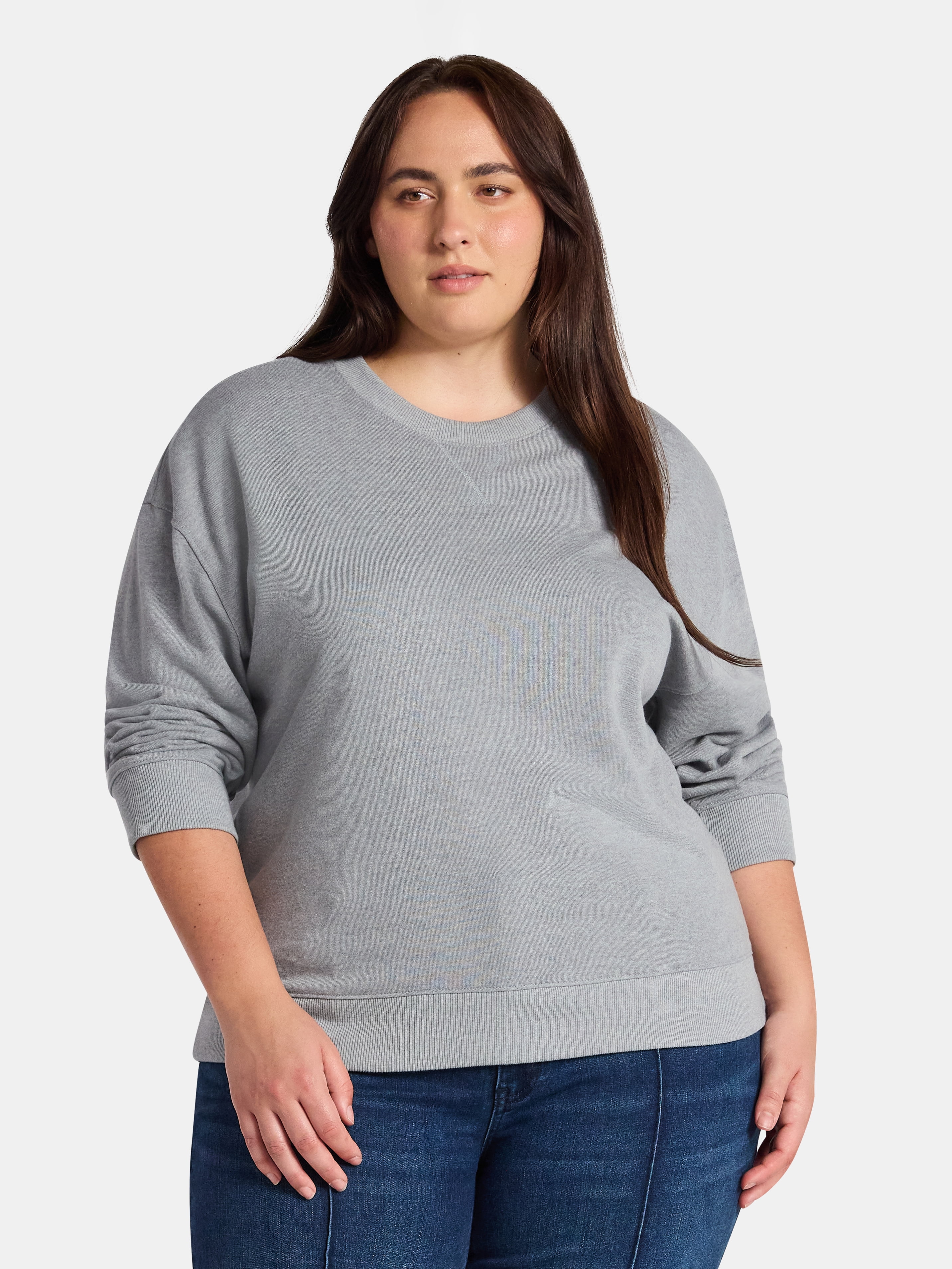 Time and Tru Women's and Women's Plus Crewneck Sweatshirt with Long Sleeves, Sizes XS-4X