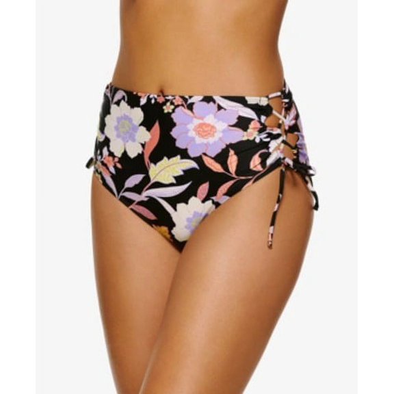Hula Honey BLACK MULTI Luna Floral-Print Cheeky Bikini Swim Bottom, US Medium