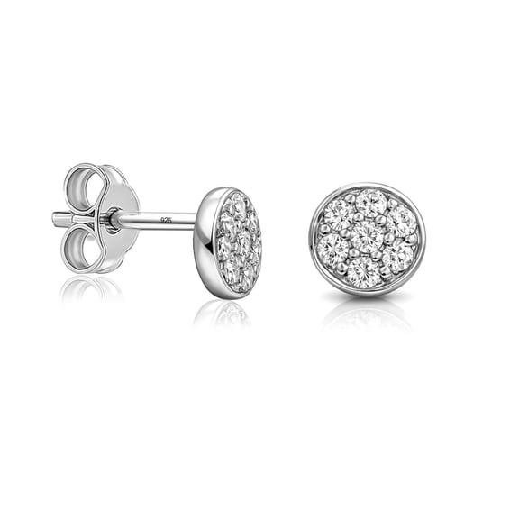 LeCalla 925 Sterling Silver Pave CZ Mini Disc Stud Earrings for Women, 4mm