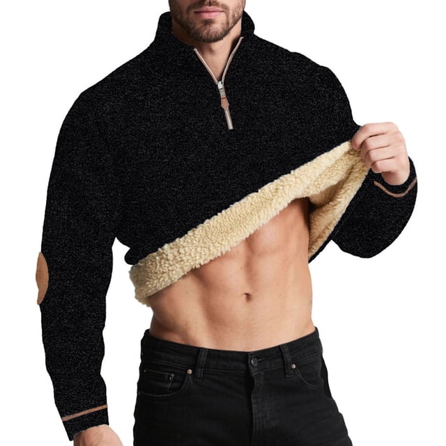 pstuiky manga larga para hombre, Sudadera de polar con cuello alto, manga larga y cremallera de un cuarto para hombre, color liso top de hombre xxl