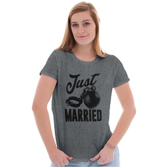 Just Married Bride Groom Newlywed Womens Fitted Plus Size Graphic Tee Brisco Brands 2X