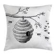 thumbnail image 1 of Nature Throw Pillow Cushion Cover, Sketchy Hand Drawn Image of Honeycomb Bees Leaves Branches Art, Decorative Square Accent Pillow Case, 24 X 24 Inches, Charcoal Grey Black and White, by Ambesonne, 1 of 2