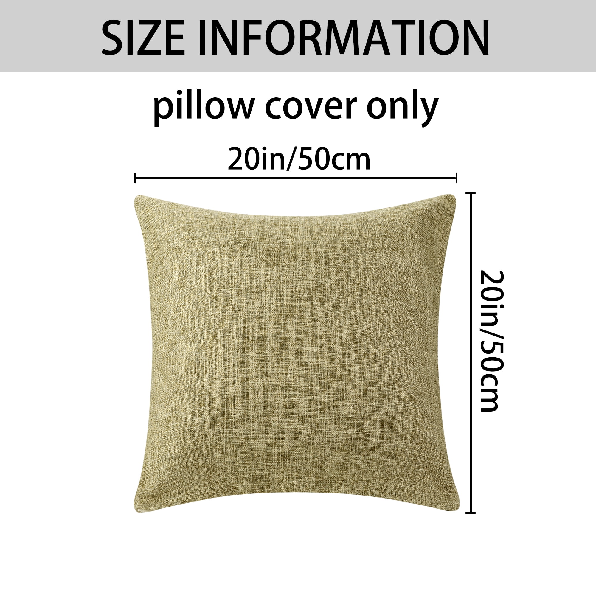 Unique Bargains Solid Indoor Outdoor Linen Decorative Throw Pillow Cover (2 Count) Khaki 20" x 20"