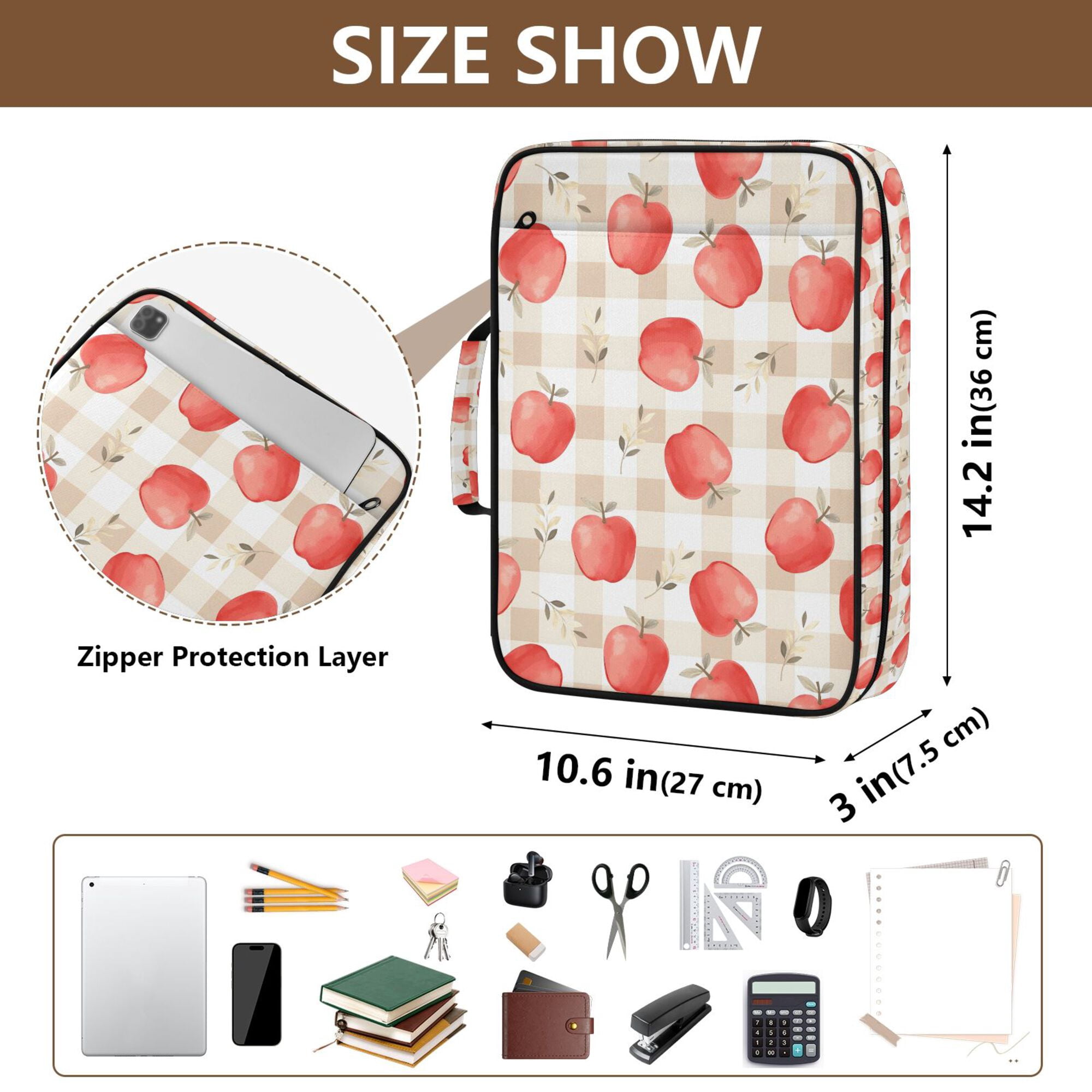 FORMRS Accordion File Folder A4 Size 7-Pocket Expanding Document Organizer Bag with 3 Ring Binder, Apple Plaid Pattern