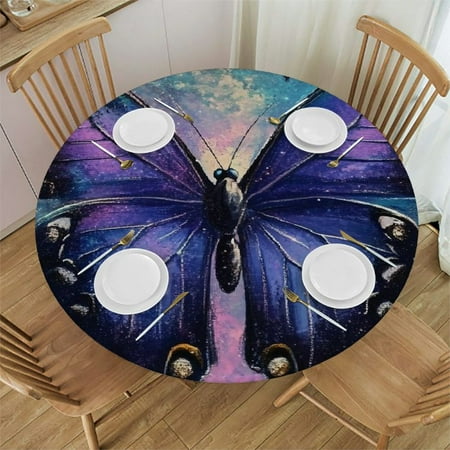 

Patifu Butterflies Stars Fantasy Art Round Table Cover 100% Polyester Stain Resistant Washable for Indoor Outdoor Kitchen Dining Wedding Parties - Home Kitchen/Parties/Holiday Dinner Decor 42 -46