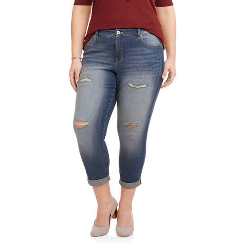 Women's Plus Faded Glory Boyfriend Crop Jeans; Choose Size 