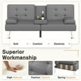 thumbnail image 5 of Lacoo Linen Futon Sofa Bed Modern Convertible Sleeper Couch with Removable Armrests & Cup Holders for Living Room,Small Spaces,PU Leather Gray, 5 of 7