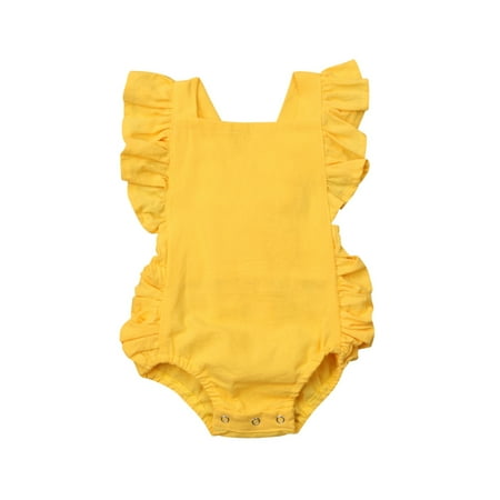 

Ma&Baby Baby Girl Sleeveless Jumpsuit Ruffle Solid Color Romper Summer Outfit