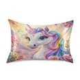 thumbnail image 3 of Haosy Satin Pillowcase for Hair and Skin Standard Cooling Silk Pillow Case with Envelope Closure Colorful Cute Unicorn and Flower 20"x40", 3 of 9