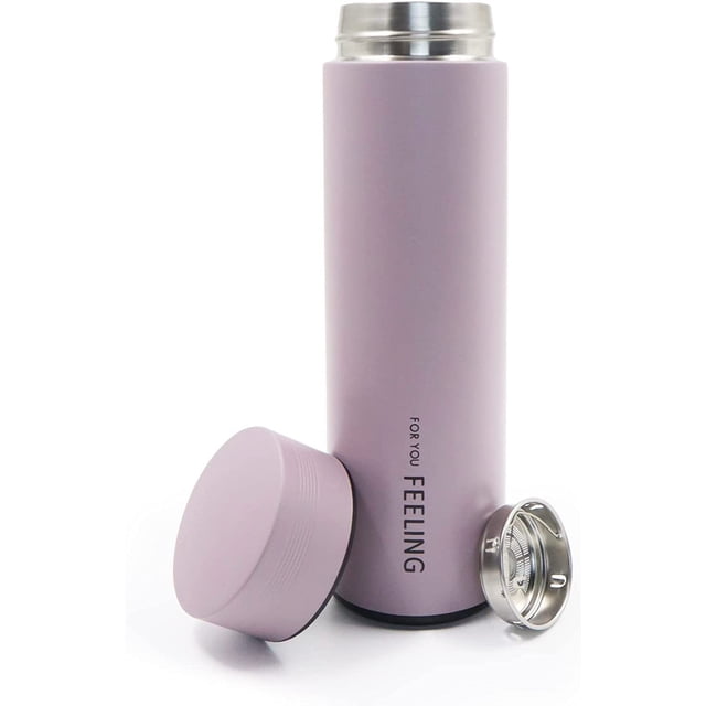 Infusor de té aislado con filtro y tapa, termo de café de acero inoxidable, termo de té, botella de agua de doble pared, vaso de té para té, café, 450 ml, morado JM