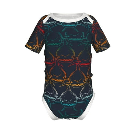 

Lukts Cartoon Sharks Print Baby Short Sleeve Romper Onesie for Newborn Baby Boys and Girls-6 Months
