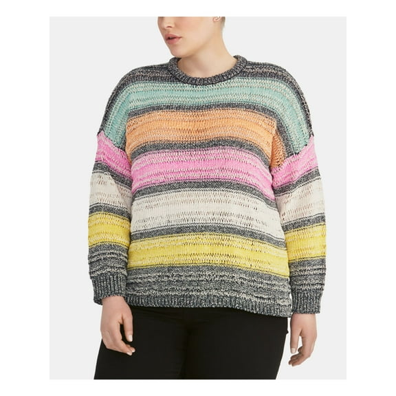 RACHEL ROY Womens Pink Striped Long Sleeve Crew Neck Sweater Plus Size: 1X