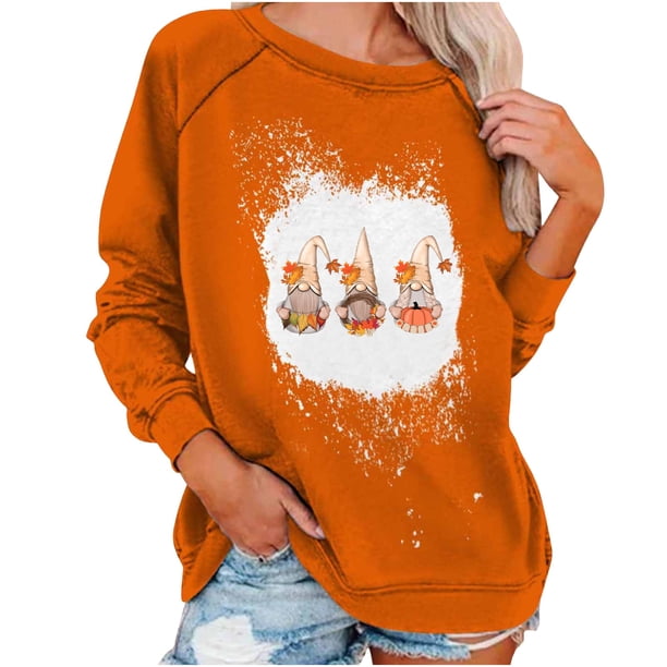 Sudaderas de Acción de Gracias Para Mujer, Camiseta Holgada Estampada A La Moda, Blusa de Manga Larga, Tops Casuales de Cuello Redondo Odeerbi ODB203786