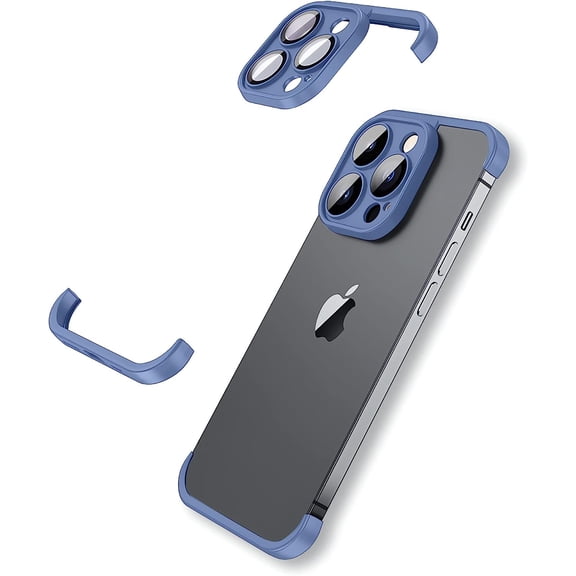 Frameless Fit for iPhone 13 Pro Bumper Case with Camera Lens Protector, Slim Soft TPU Shockproof Phone Cover No Back, Minimalist Yet Protective Shell (Blue)