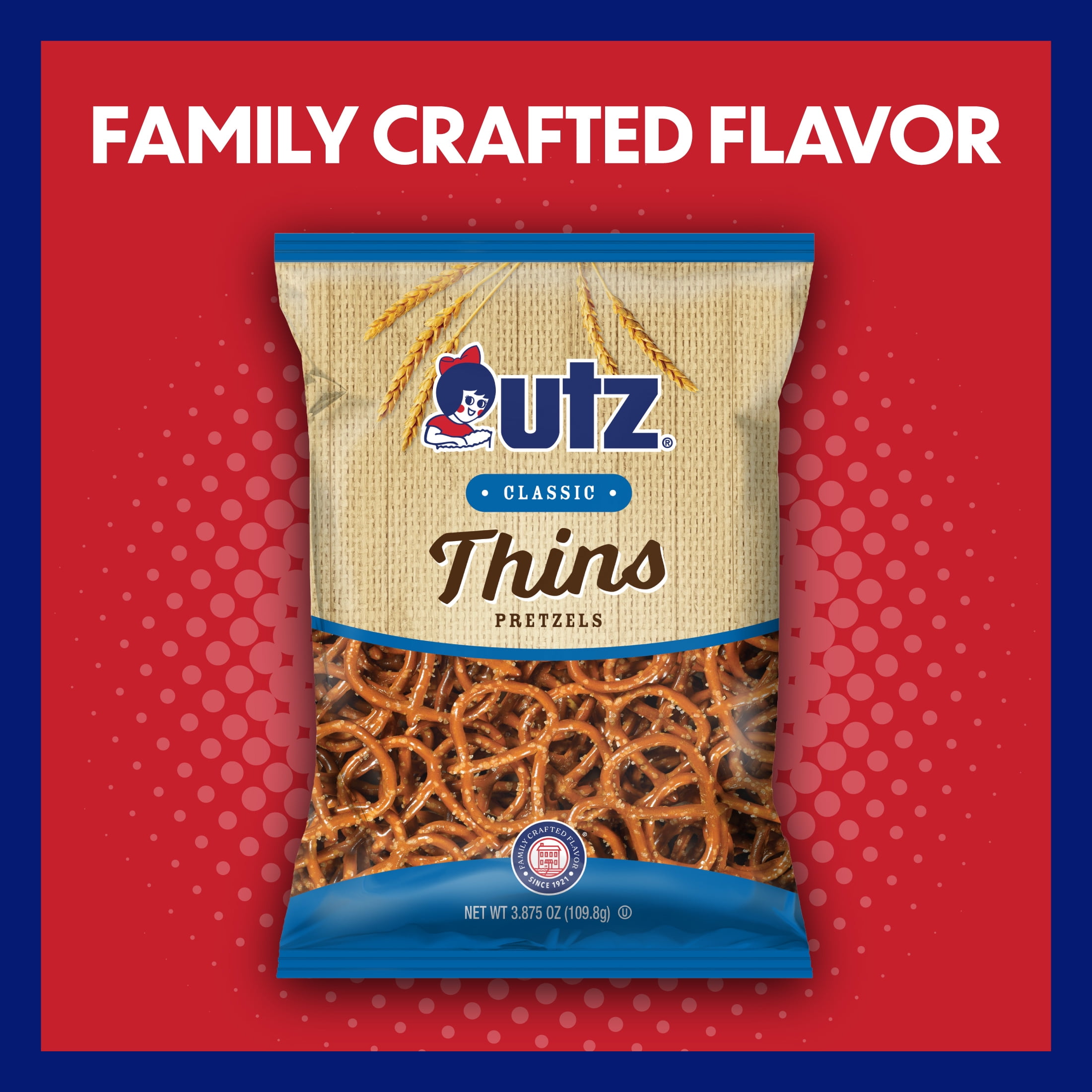 Utz Classic Thins Pretzels, 3.875 oz Bag