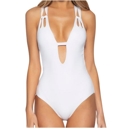 Leesechin Womens Swim Suits Clearance Sexy Bodysuit Bikini without Underwire Solid Cutout Bodysuit Bikini Swimdress Tummy Control