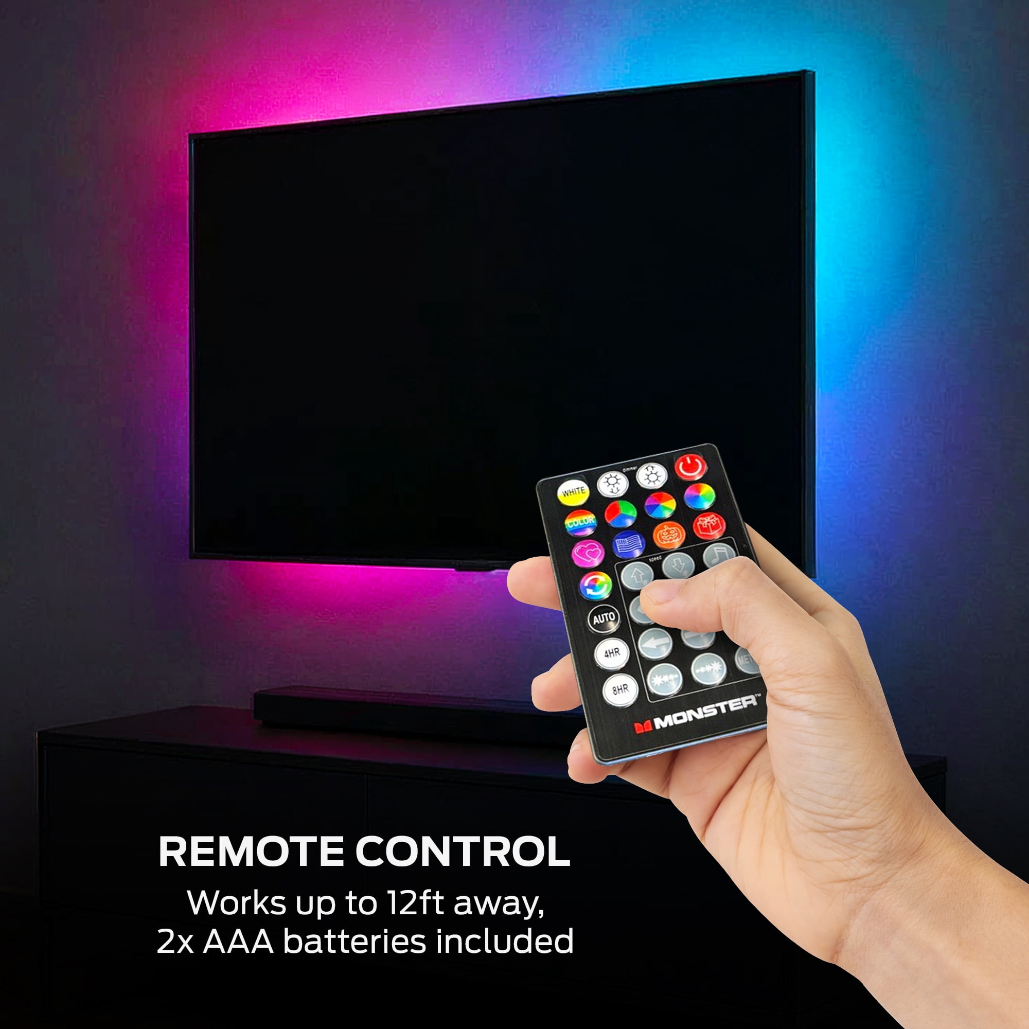 Monster 6.6ft Indoor LED Strip Lights, Multicolor Flow LED Lights for Bedroom & TV, Sound Reactive, USB Powered with Remote