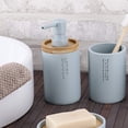 thumbnail image 2 of Elegant Light Blue Soap Dispenser - Polyresin and Bamboo Design, Refillable Liquid Pump, 2 of 7