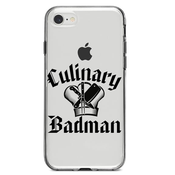 DistinctInk Clear Shockproof Hybrid Case for iPhone 7 8 SE (2020 Model) 4.7" Screen TPU Bumper Acrylic Back Tempered Glass Screen Protector - Culinary Badman