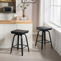 Guyou 26” Swivel Counter Height Bar Stools Without backrest, Upholstered Farmhouse Bar Stools with Footrest for Kitchen Island, Black-PU Leather(Set of 2)