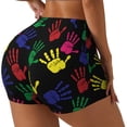 thumbnail image 2 of Colorful Handprints Workout Shorts For Women Scrunch Butt Lifting Yoga Gym Seamless Booty Biker Shorts X-Large, 2 of 9