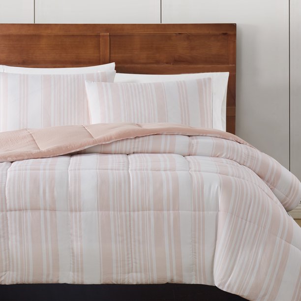 London Fog Supply Blush Striped 3pc Garment Washed Comforter Set, King