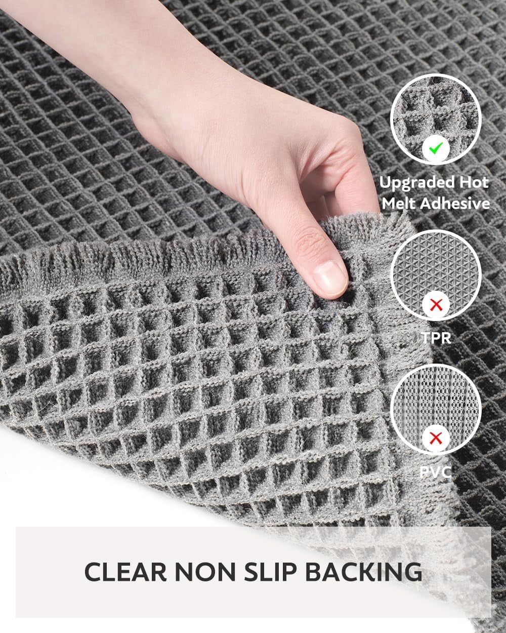 Waffle Bath Mat, Boho Bathroom Rugs Non Slip Washable Super Absorbent Quick Dry Farmhouse Bathroom Decor