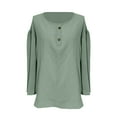 thumbnail image 3 of Tittly T Shirts for Women Tshirts Shirts Women's Spring New Women's Clothing Casual Loose Fashion Long Sleeve Cotton Linen Round Neck Shirt Long Sleeve T Shirt V Neck T Shirts Basic Tees Green XXL, 3 of 5
