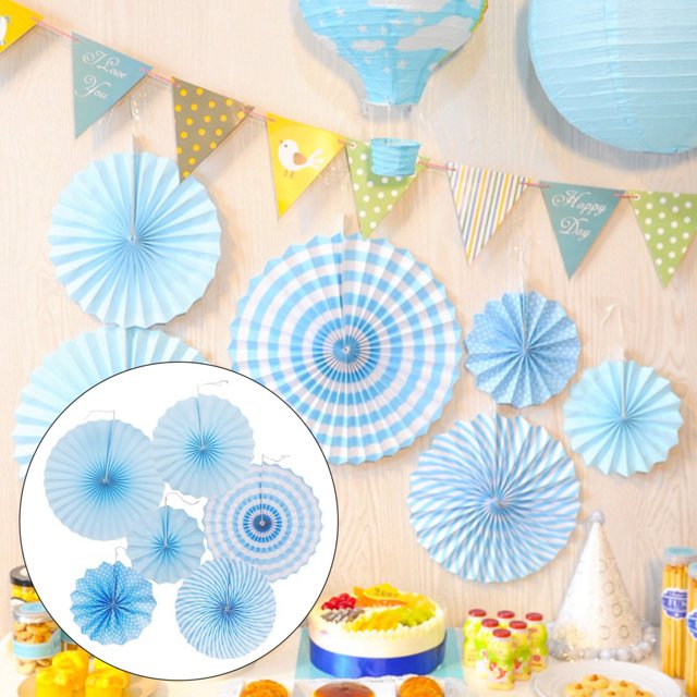 Home Organization Hanging Paper Fans Party Set Round Pattern Paper Garlands Decoration for Birthday Baby Boy Shower Graduation Set of 6
