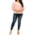 thumbnail image 2 of Women's Plus size Solid 3/4 Sleeve Blouse with Puff Sleeves and Lace and Pearl Accent, 2 of 5