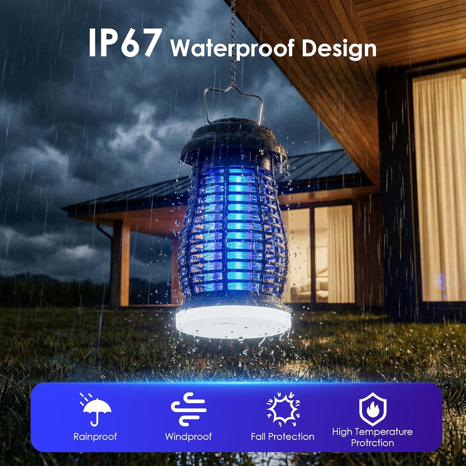 Bug Zapper Outdoor & Indoor,Cordless Portable Mosquito Zapper with Rechargeable 4800mAh Battery & Camping Light,Mosquito Repellent Outdoor Patio,Electric Fly Trap for Patio,Backyard and Garden - LB