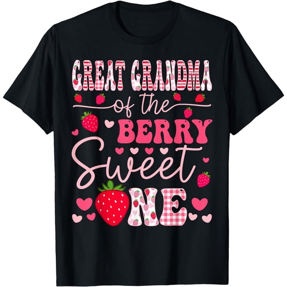 Great Grandma Of The Berry Sweet One Strawberry Groovy T-Shirt
