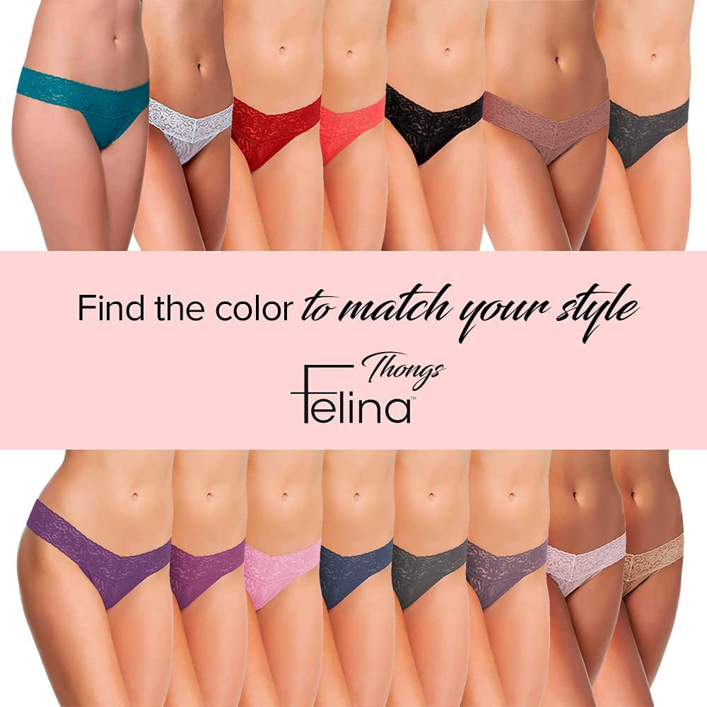 Felina Stretchy Lace Low Rise Thong - Sexy Underwear for Women