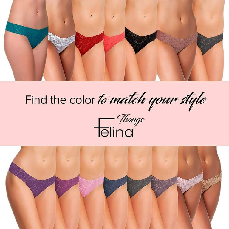 Felina Stretchy Lace Low Rise Thong - Sexy Underwear for Women, Thongs for  Women, Seamless Panties for Women (5-Pack) (Morning Dew, M/L) 