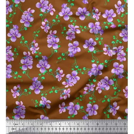 Soimoi Moss Georgette Fabric Leaves & Flower Print Sewing Fabric Yard 42 Inch Wide