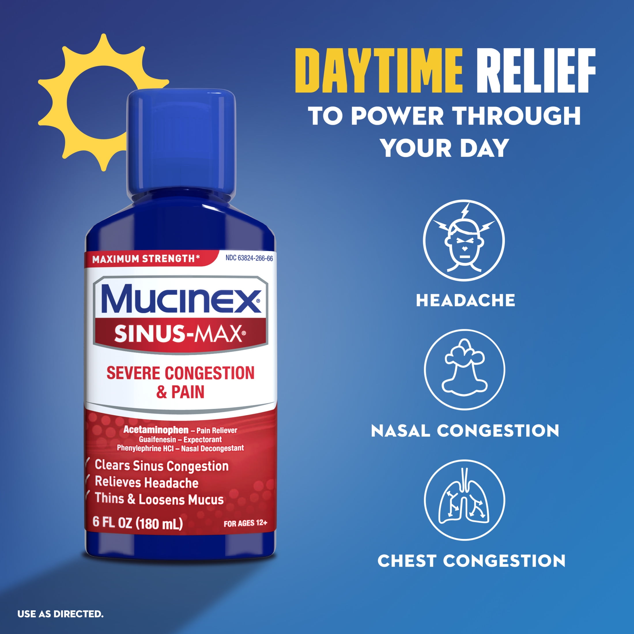 Mucinex Sinus-Max Severe Congestion & Pain & Nightshift Sinus Medicine, Headache Relief, 2x6 fl oz