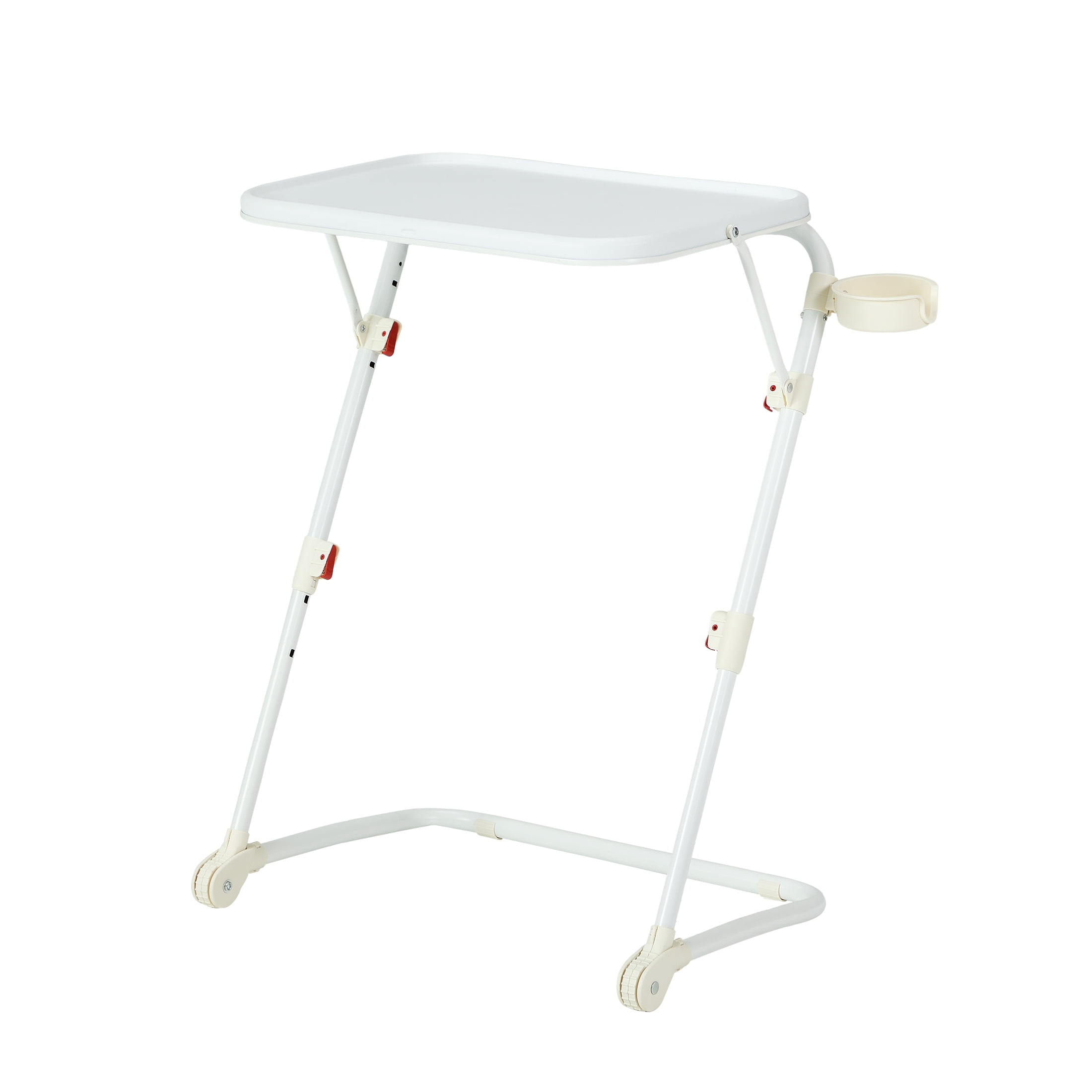 (2 pack) Mainstays Adjustable Folding TV Tray Table with Cup Holder, White