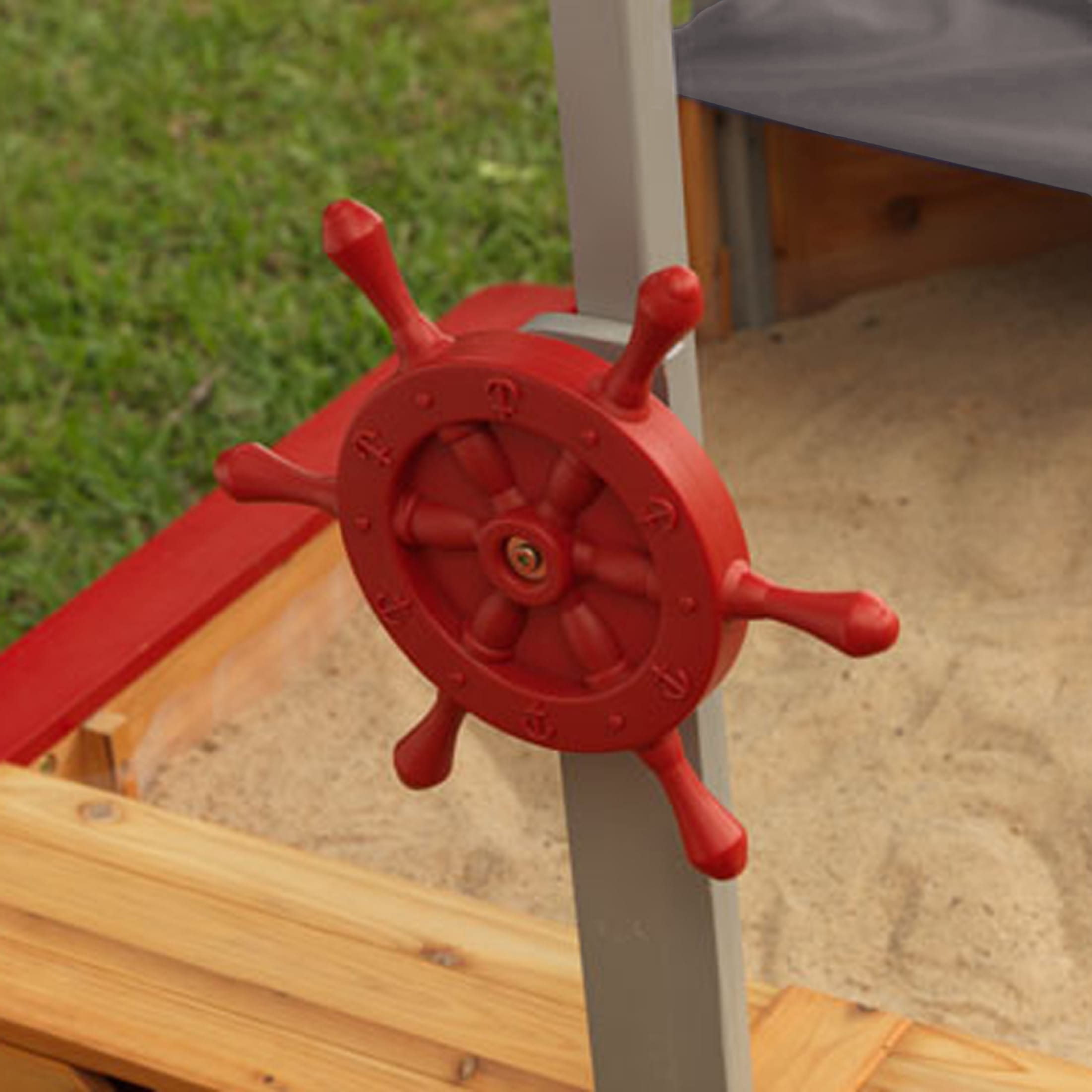KidKraft Wooden Pirate Sandbox with Canopy, Covered Kid's Sandbox, Blue & Red - image 4 of 5
