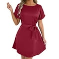 thumbnail image 2 of Robe Décontractée Grande Taille pour Femmes à Manches Courtes avec Ceinture Nœud Col Rond Fluide Confortable pour Fête Vacances Printemps Automne Usage Quotidien, 2 of 6