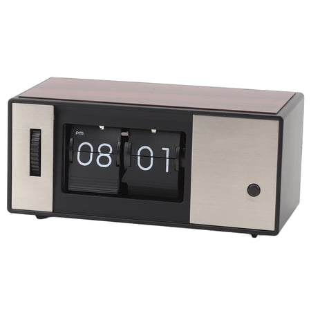 M Buder Retro Digital Flip Down Clock Vintage Wood Finish Auto Flip Page Desk Clock Battery Powered Home Office Decor, 6.5x3.0 inches / 16.5x7.7 cm