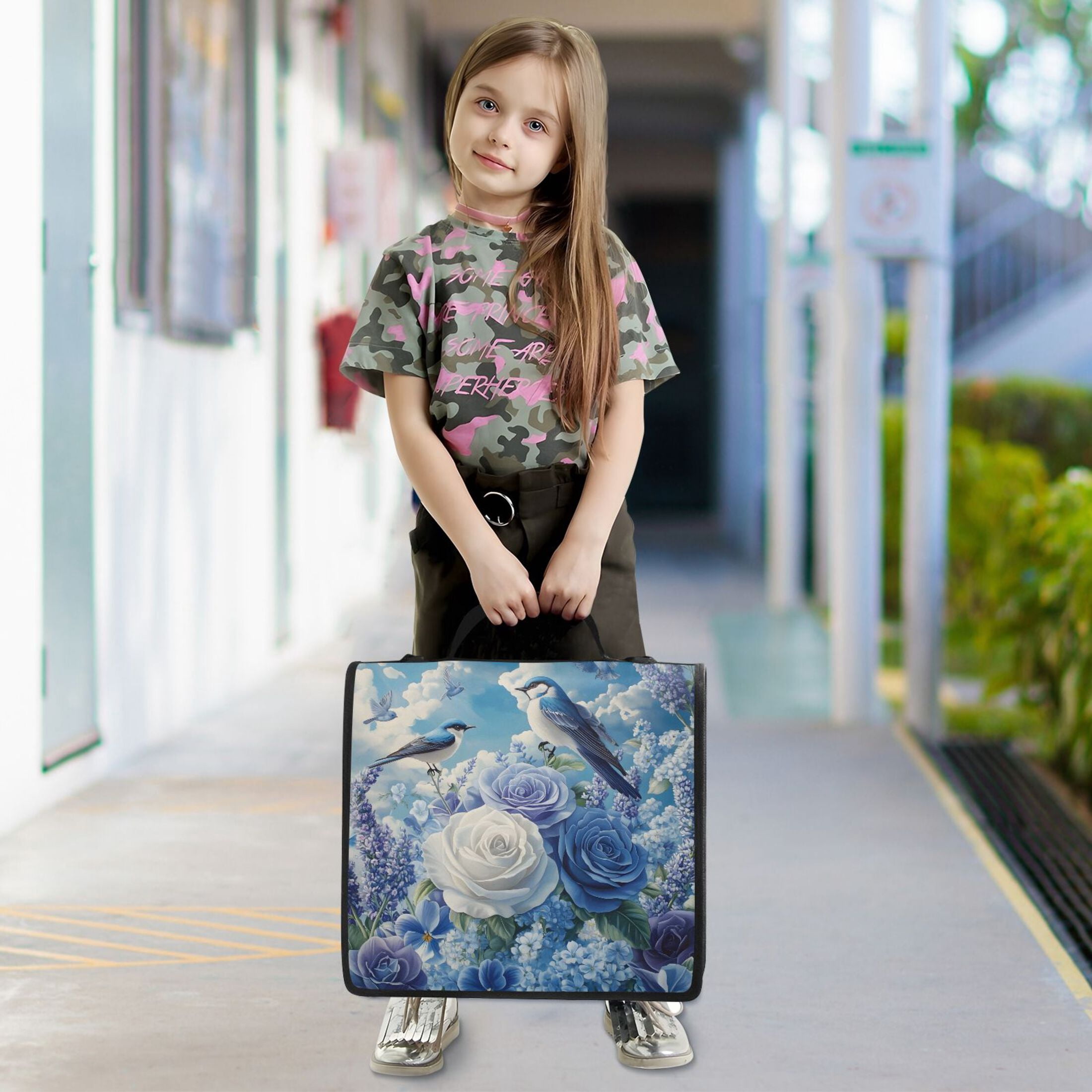 ALAZA Zipper Binder Bag Birds Lavender Flowers 3 Ring File Folder Binder Organizer Bag