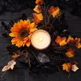 thumbnail image 5 of Fall Maple Leaf Candle Ring Wreath, 12.6 in Artificial Sunflower Candle Holder Decor for Halloween Thanksgiving Harvest Table Centerpiece, 5 of 5