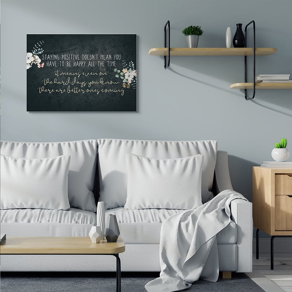 Stupell Industries Motivational Distressed Stay Positive Charming Florals Canvas Wall Art by Kim Allen